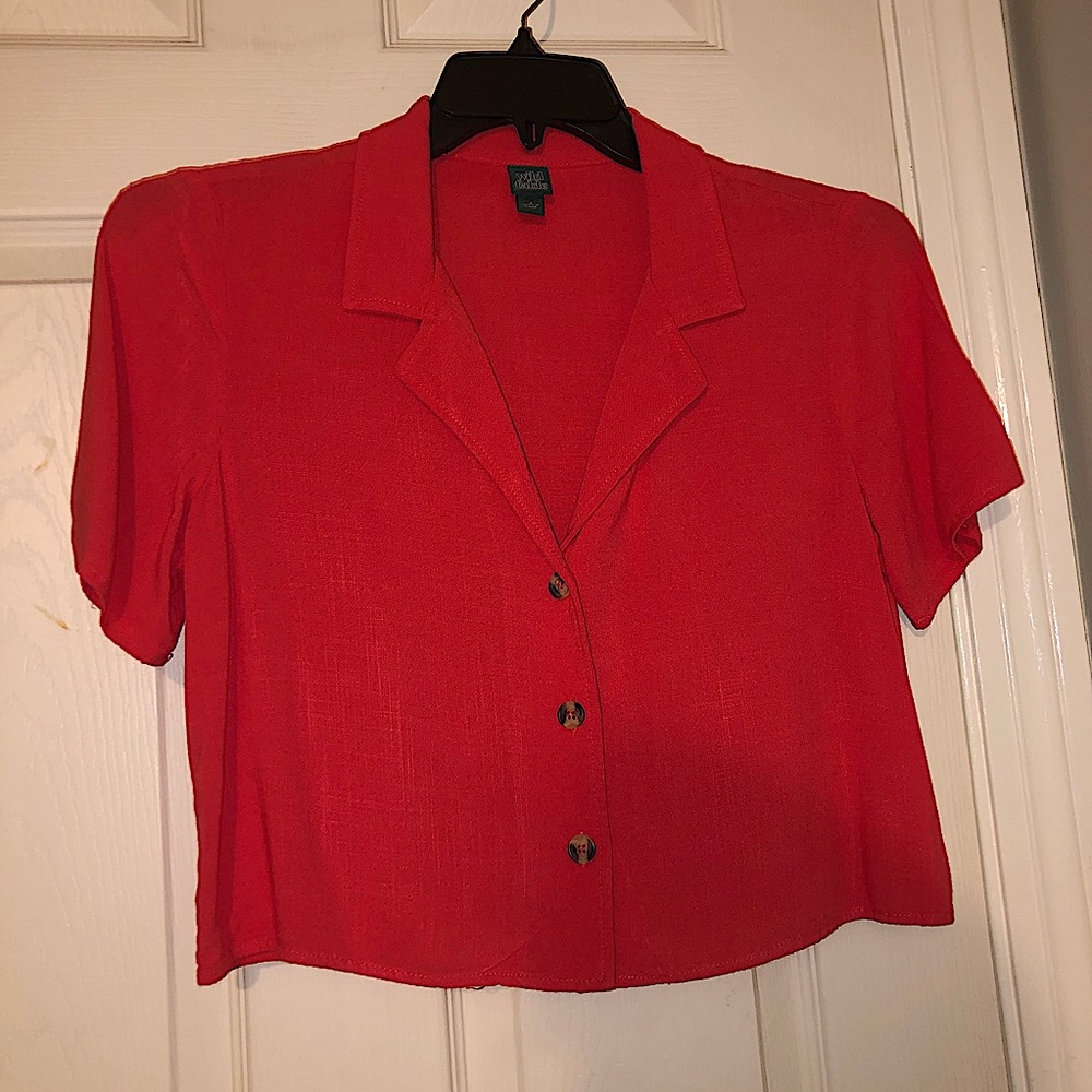 Cropped V-neck buttoned blouse